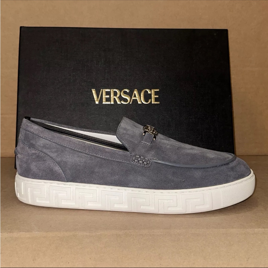 Versace Medusa Medusa '95 Suede Greca Loafers Gray